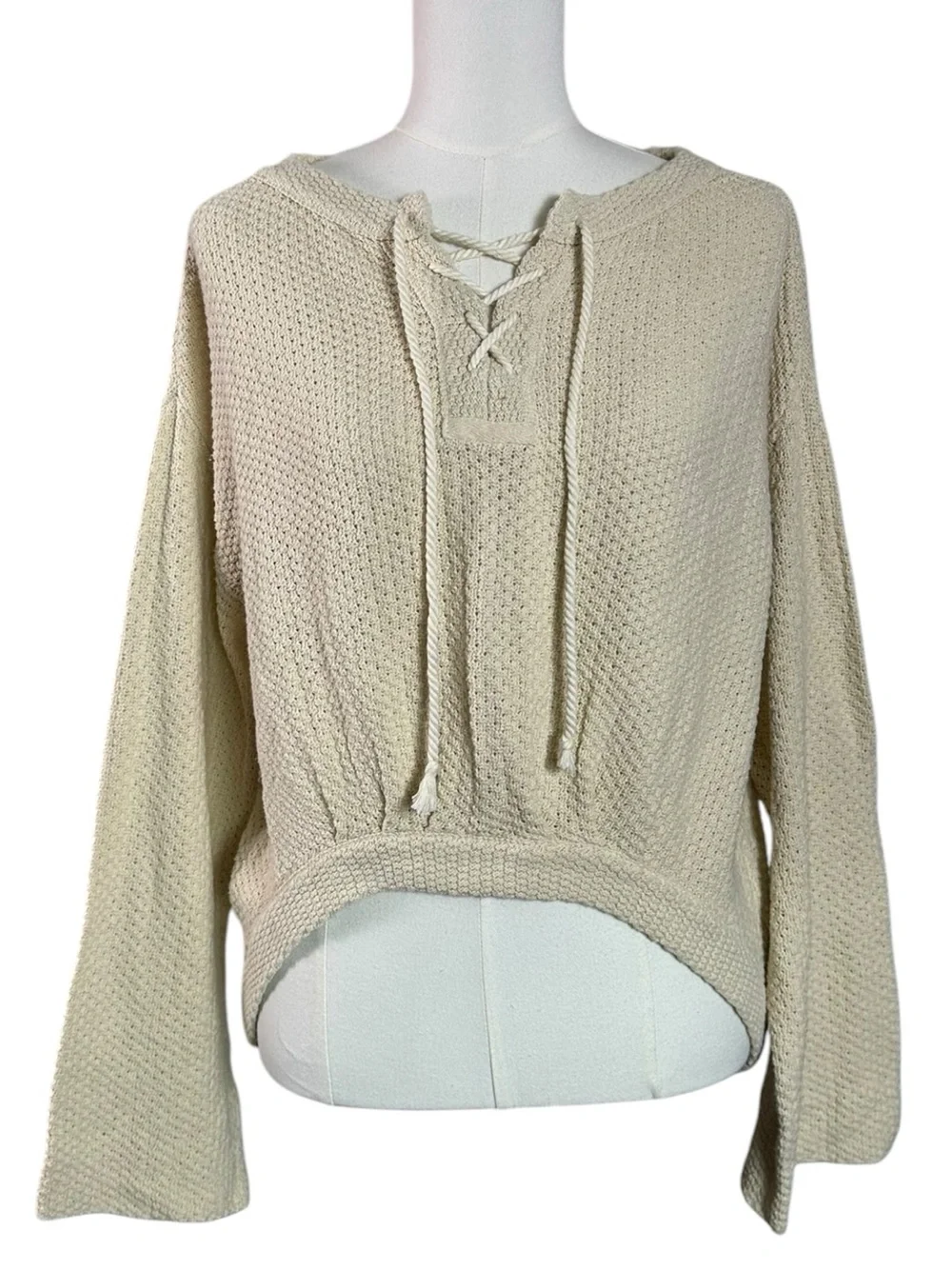 Free People Retro 70s Oversized Sunburst Crochet Pullover Sweater Sand XS NWT